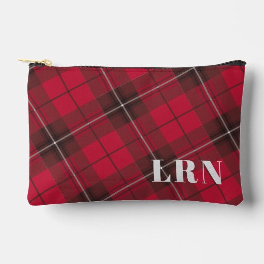 Schattige Rood Plaid Monogram of Initialen Etui (Voorkant)
