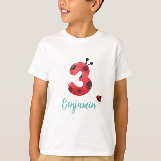 Schattige rood Polka dot Ladybug 3e Verjaardagsfee T-shirt (Voorkant)