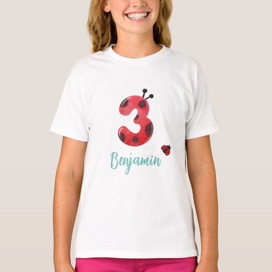 Schattige rood Polka dot Ladybug 3e Verjaardagsfee T-shirt (Voorkant)