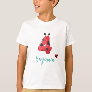 Schattige rood Polka dot Ladybug 4th Verjaardagsfe T-shirt