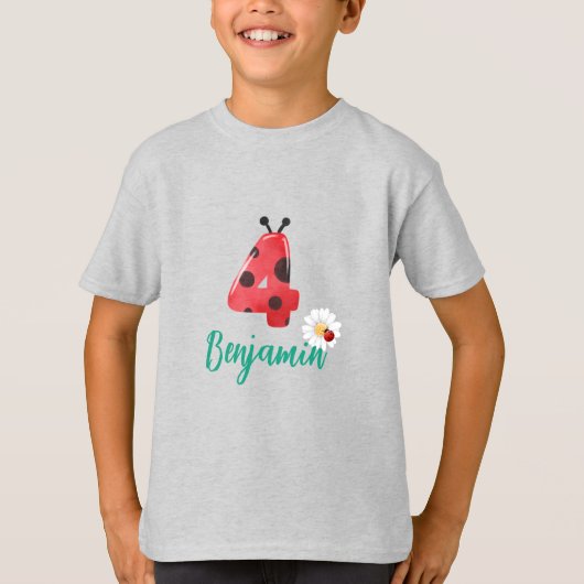 Schattige rood Polka dot Ladybug 4th Verjaardagsfe T-shirt (Voorkant)