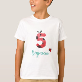 Schattige rood Polka dot Ladybug 5th Verjaardagsfe T-shirt