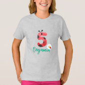 Schattige rood Polka dot Ladybug 5th Verjaardagsfe T-shirt (Voorkant)