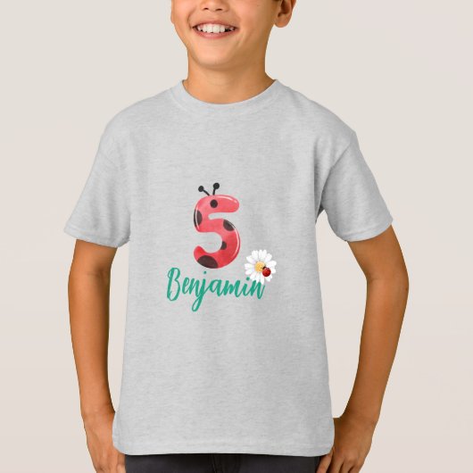 Schattige rood Polka dot Ladybug 5th Verjaardagsfe T-shirt (Voorkant)