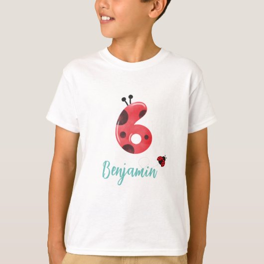 Schattige rood Polka dot Ladybug 6th Verjaardagsfe T-shirt (Voorkant)