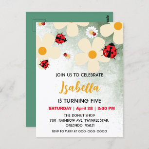 Schattige rood Polka dot Ladybug Daisy Flower Verj Briefkaart