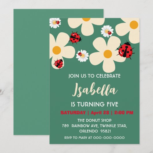 Schattige rood Polka dot Ladybug Daisy Flower Verj Kaart (Voorkant / Achterkant)