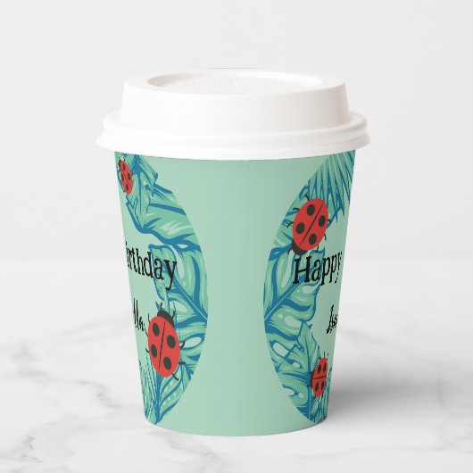 Schattige rood Polka dot Ladybug Oerwoud Leaf Verj Papieren Bekers (Links)