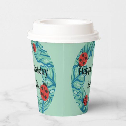 Schattige rood Polka dot Ladybug Oerwoud Leaf Verj Papieren Bekers (Rechts)