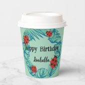 Schattige rood Polka dot Ladybug Oerwoud Leaf Verj Papieren Bekers (Voorkant)