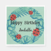 Schattige rood Polka dot Ladybug Oerwoud Leaves Bi Servet (Voorkant)