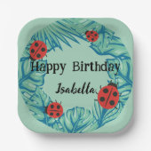 Schattige rood Polka dot Ladybug Oerwoud Verjaarda Papieren Bordje (Voorkant)