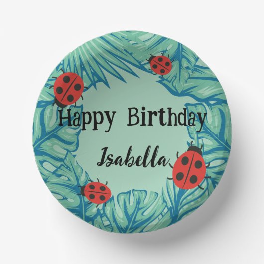 Schattige rood Polka dot Ladybug Oerwoud Verjaarda Papieren Kommen (Voorkant)