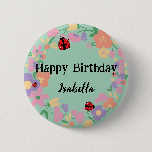 Schattige rood Polka dot Ladybug Spring Flower Ver Ronde Button 5,7 Cm (Voorkant)