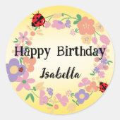 Schattige rood Polka dot Ladybug Spring Flower Ver Ronde Sticker (Voorkant)