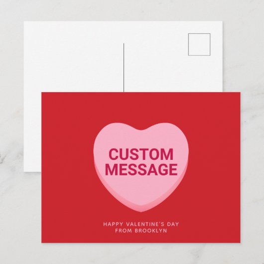 Schattige rood roze aangepaste bericht conversatie briefkaart (Voorkant / Achterkant)