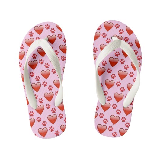 Schattige Rood & Roze Harten en Paw Prints Dierenl Kinder Teenslippers (Voetbed)