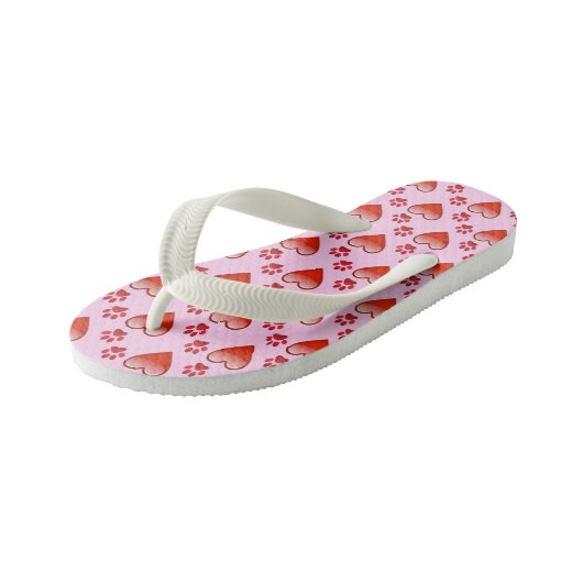 Schattige Rood & Roze Harten en Paw Prints Dierenl Kinder Teenslippers (Schuin)