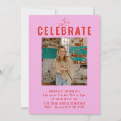 Schattige Rood Roze Moderne Foto 25e Verjaardagsfe Kaart (Voorkant)