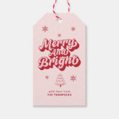 Schattige rood roze vrolijk en vrolijk kerstfeest cadeaulabel (Voorkant)