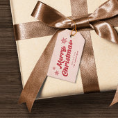 Schattige rood roze vrolijk kerstfeest cadeaulabel