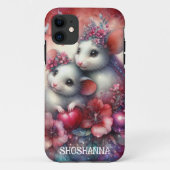 Schattige Rood Roze Waterverf Flowers Mouse Case-Mate iPhone Case (Achterkant)