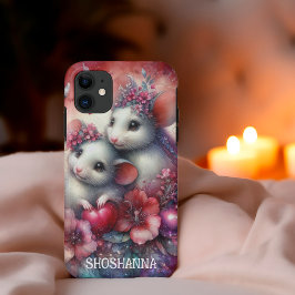 Schattige Rood Roze Waterverf Flowers Mouse Case-Mate iPhone Case