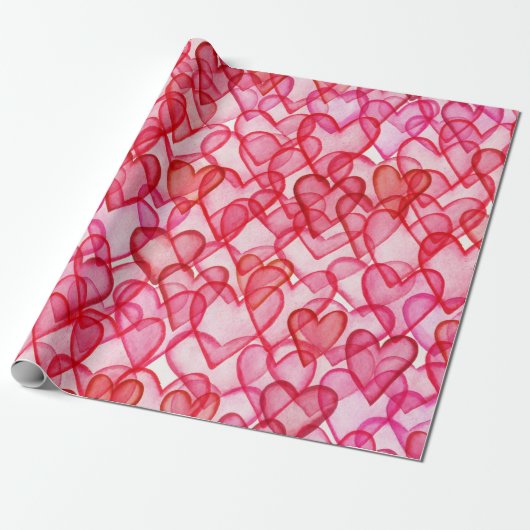 Schattige rood roze waterverf harten cadeaupapier (Uitgerold)