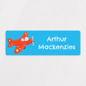 Schattige rood vliegtuig vliegende cartoon geperso labels (Design 1)