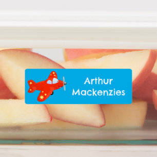 Schattige rood vliegtuig vliegende cartoon geperso labels