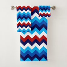 Schattige Rood Wit Blauw Chevrons Badhanddoek Set