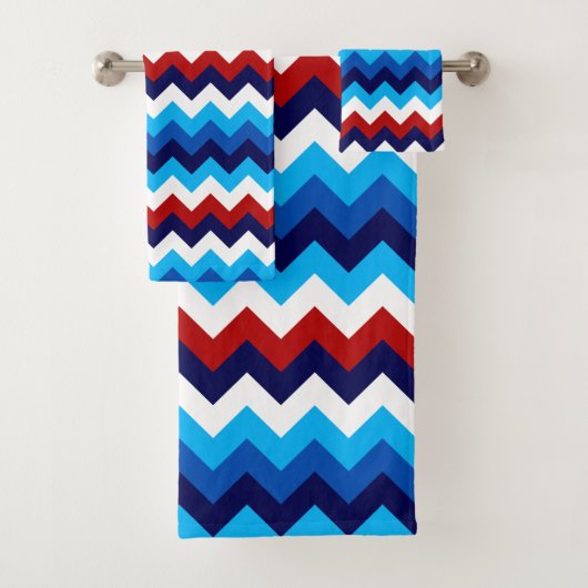 Schattige Rood Wit Blauw Chevrons Badhanddoek Set Bad Handdoek (Insitu)