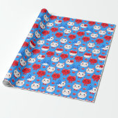 Schattige Rood Wit Blauw Kattenkoppen Patroon Dier Cadeaupapier (Uitgerold)