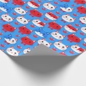 Schattige Rood Wit Blauw Kattenkoppen Patroon Dier Cadeaupapier (Hoek)