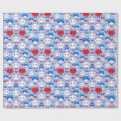 Schattige Rood Wit Blauw Kattenkoppen Patroon Dier Cadeaupapier (Vlak)