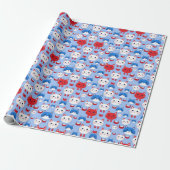Schattige Rood Wit Blauw Kattenkoppen Patroon Dier Cadeaupapier (Uitgerold)