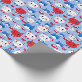 Schattige Rood Wit Blauw Kattenkoppen Patroon Dier Cadeaupapier (Hoek)