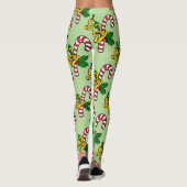 Schattige Rood Wit Candy Canes Licht Groen Kerstmi Leggings (Achterkant)