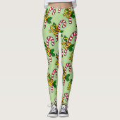 Schattige Rood Wit Candy Canes Licht Groen Kerstmi Leggings (Voorkant)