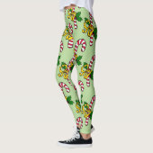 Schattige Rood Wit Candy Canes Licht Groen Kerstmi Leggings (Links)