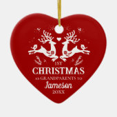Schattige Rood Wit Eerste Kerst Grootouders Herten Keramisch Ornament (Voorkant)