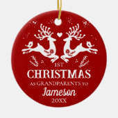 Schattige Rood Wit Eerste Kerst Grootouders Herten Keramisch Ornament (Voorkant)