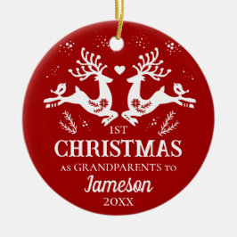 Schattige Rood Wit Eerste Kerst Grootouders Herten Keramisch Ornament