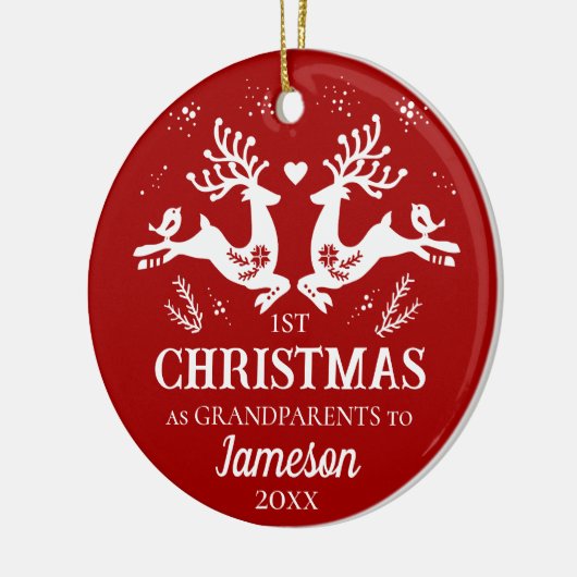 Schattige Rood Wit Eerste Kerst Grootouders Herten Keramisch Ornament (Links)