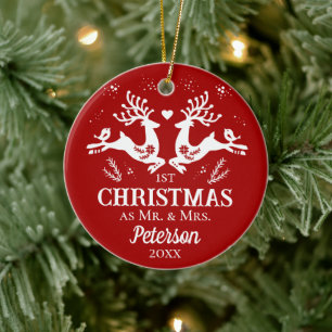 Schattige Rood Wit Eerste Kersthert in Liefde Keramisch Ornament