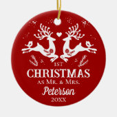 Schattige Rood Wit Eerste Kersthert in Liefde Keramisch Ornament (Voorkant)