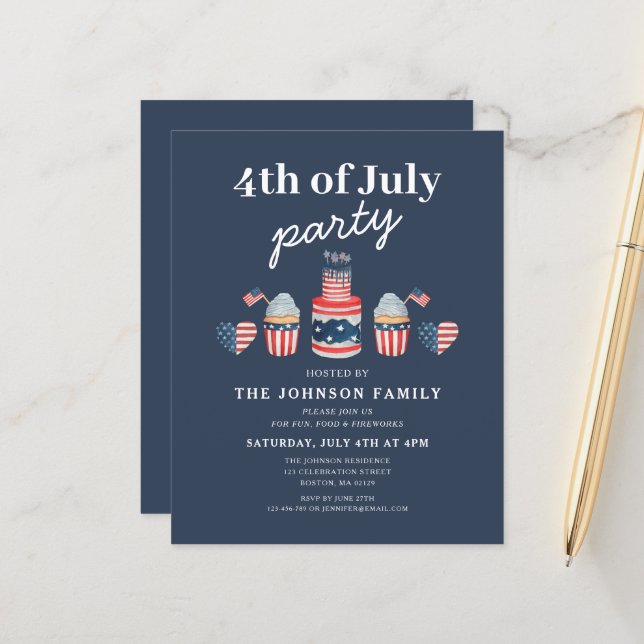 Schattige rood wit en blauw 4th van juli feest (Voorkant / Achterkant in situ)