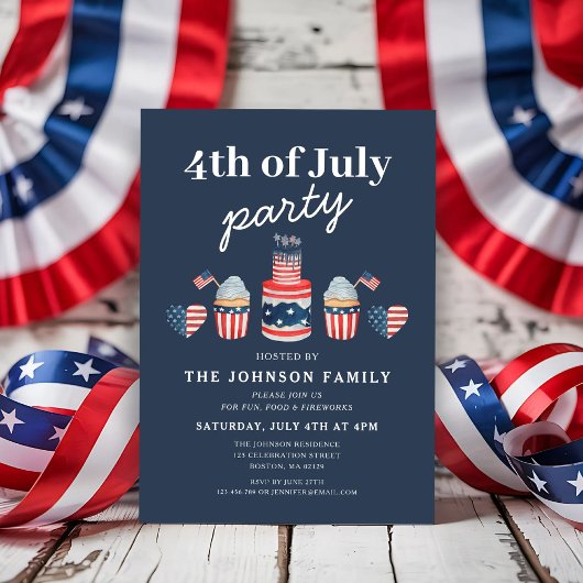 Schattige rood wit en blauw 4th van juli feest kaart