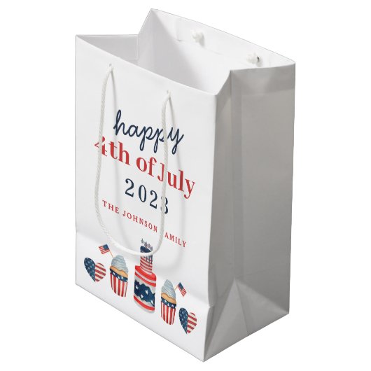 Schattige rood wit en blauw 4th van juli feest medium cadeauzakje (Voorkant Gekanteld)