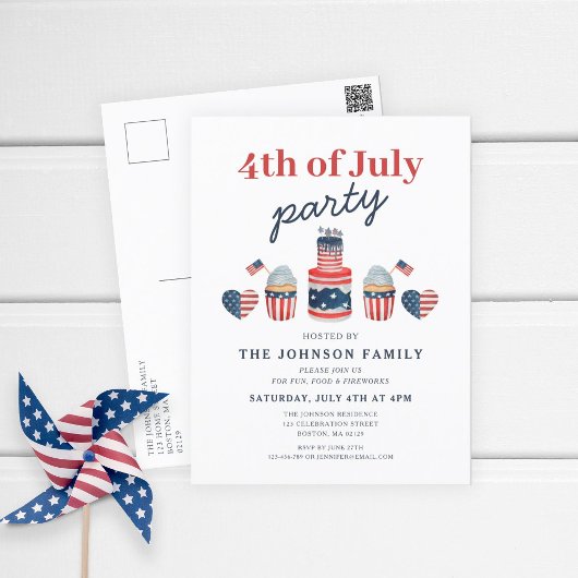 Schattige rood wit en blauw 4th van juli feest uitnodiging briefkaart